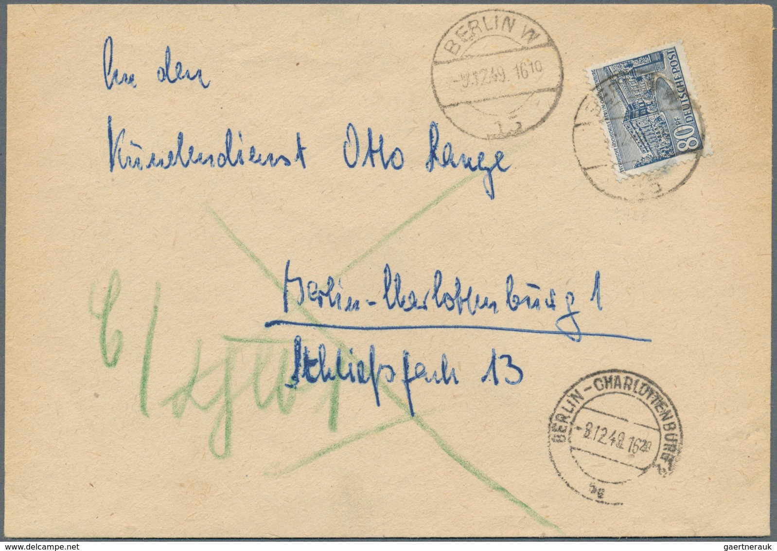 20627 Berlin - Postschnelldienst: 1950: Schnelldienstbrief 80 Pfennig Bauten I Ab Zweigpostamt Neukölln 3 - Covers & Documents