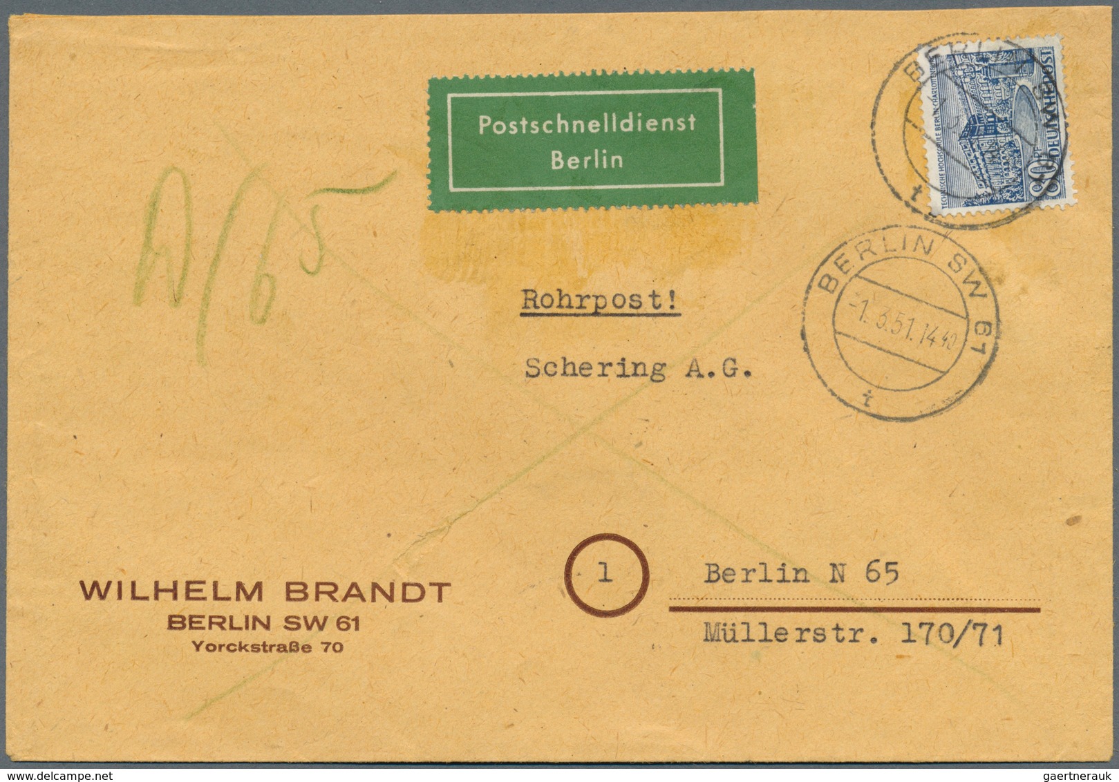 20629 Berlin - Postschnelldienst: 1951, PSD-Brief 80 Pfennig Bauten I Sonntagsfahrt Ab Halensee 1 29.7.51 - Covers & Documents