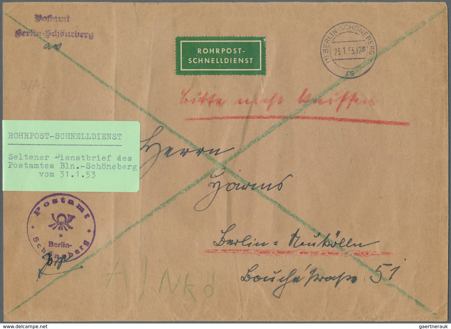 20634 Berlin - Postschnelldienst: 1953 Umschlag Ca. B5 Als Postsache, Gebührenfrei, Absender Postamt Berli - Covers & Documents