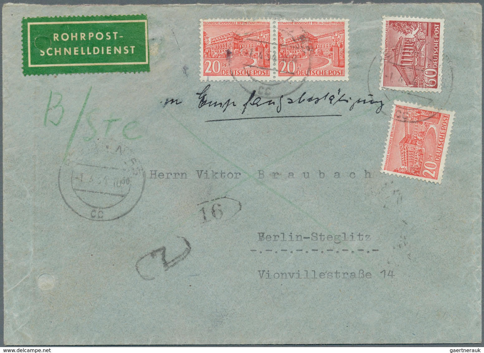 20636 Berlin - Postschnelldienst: 1954, Schnelldienstbrief Mit Empfangsschein DM 1,20 ( 80 + 40 ) Mit 3 X - Covers & Documents