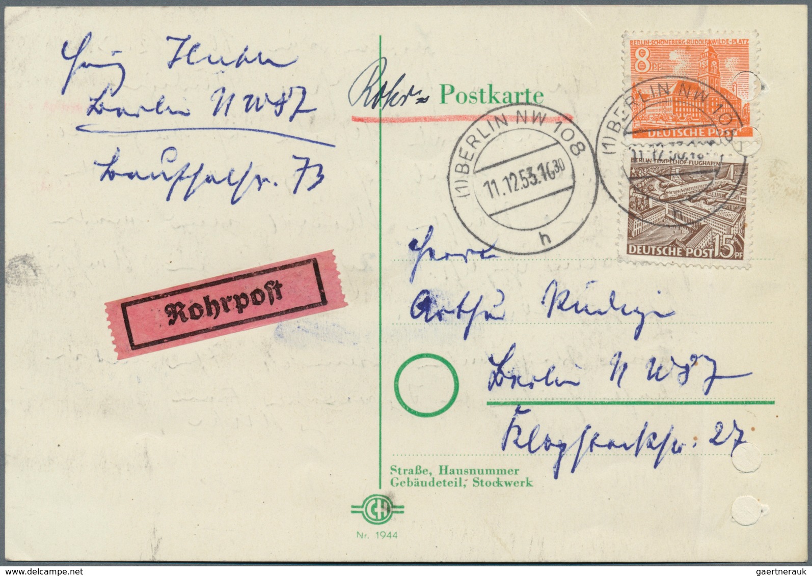 20637 Berlin - Postschnelldienst: 1954, Schnelldienstkarte Mit AFS =080= Justizbehörden Berlin Ab NW 40 6. - Covers & Documents