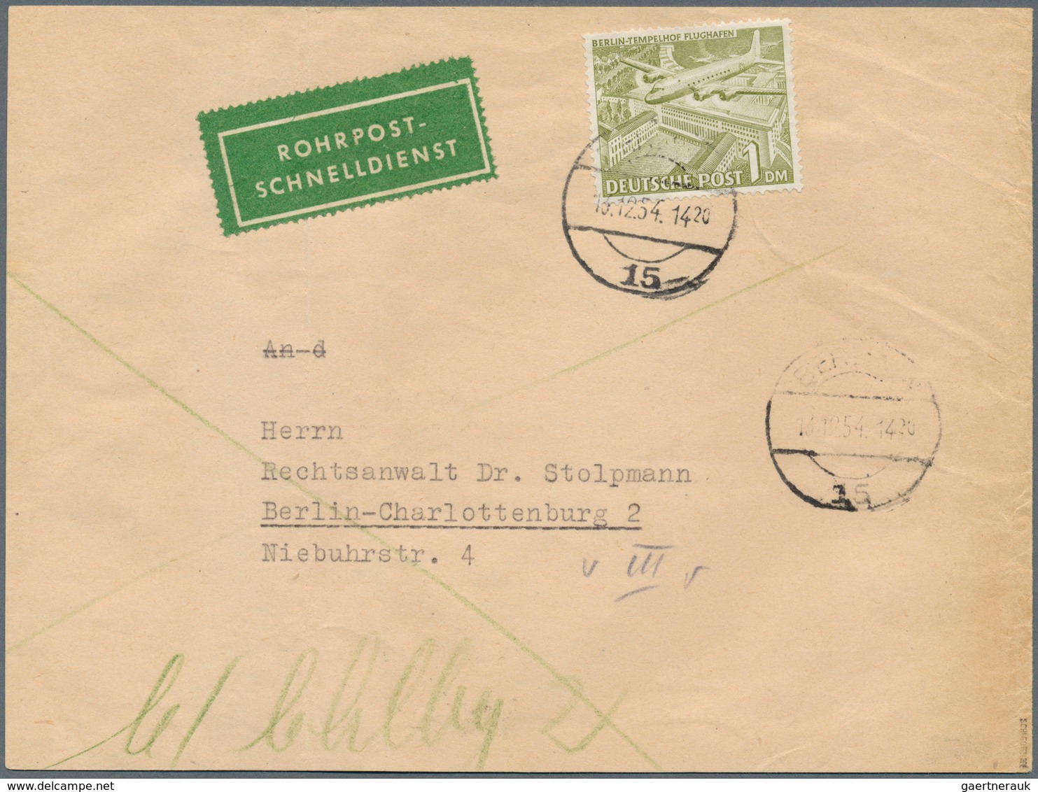 20638 Berlin - Postschnelldienst: 1954, Umschlag Als Postschnelldienst über 20 Gramm Mit 1.- DM Bauten I A - Covers & Documents