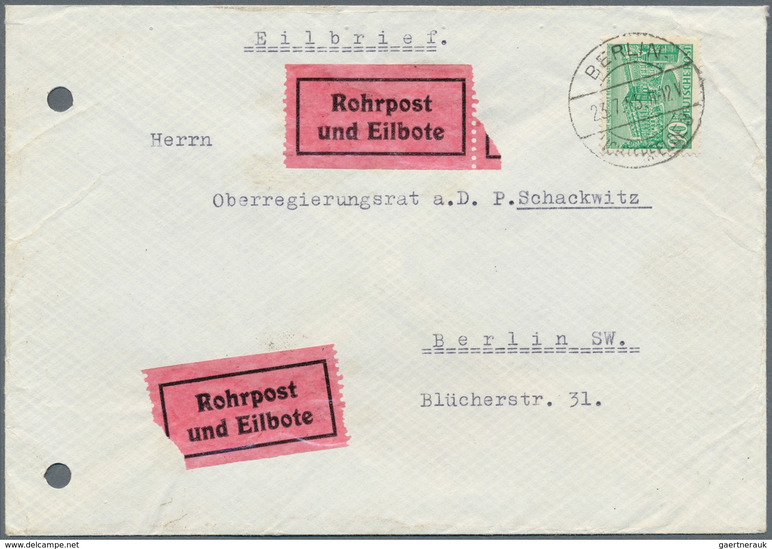 20639 Berlin - Postschnelldienst: 1955, Drei Rohrpost-Ortsbriefe 90 Pfennig Mit 90 Pfennig Bauten I Als EF - Covers & Documents