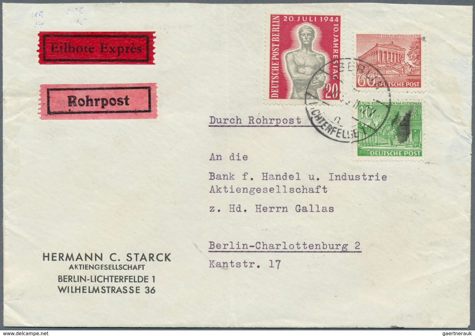 20639 Berlin - Postschnelldienst: 1955, Drei Rohrpost-Ortsbriefe 90 Pfennig Mit 90 Pfennig Bauten I Als EF - Covers & Documents