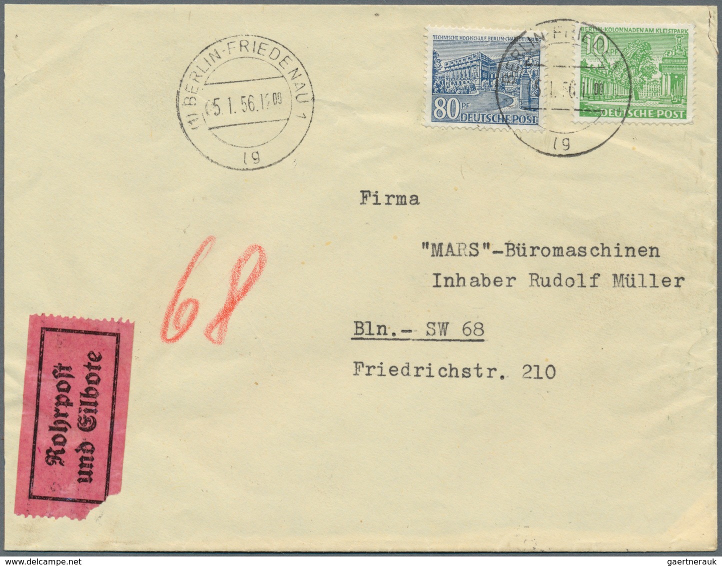 20639 Berlin - Postschnelldienst: 1955, Drei Rohrpost-Ortsbriefe 90 Pfennig Mit 90 Pfennig Bauten I Als EF - Briefe U. Dokumente