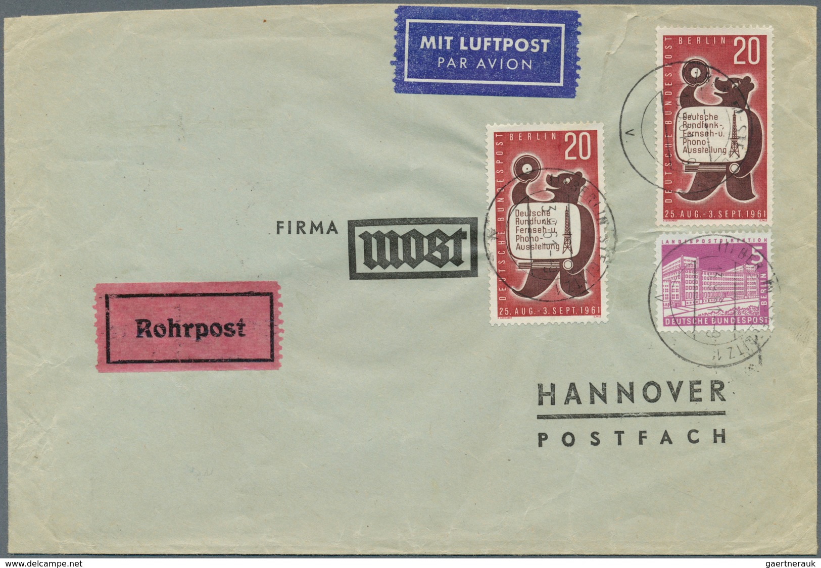20640 Berlin - Postschnelldienst: 1958/1961 Luftpostbrief, Mit Rohrpost Zum Flughafen ( 25 + 20 RP) Mit 20 - Covers & Documents