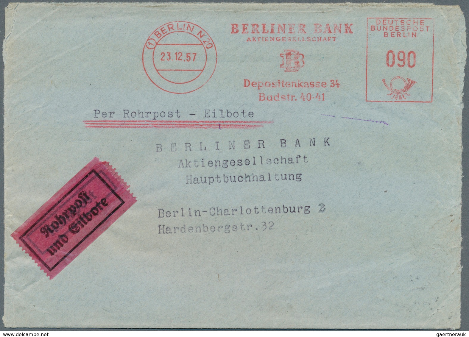 20641 Berlin - Postschnelldienst: 1959, Umschlag Postsache Gebührenfrei Als Rohrpost-Eilboten Schöneberg 1 - Covers & Documents