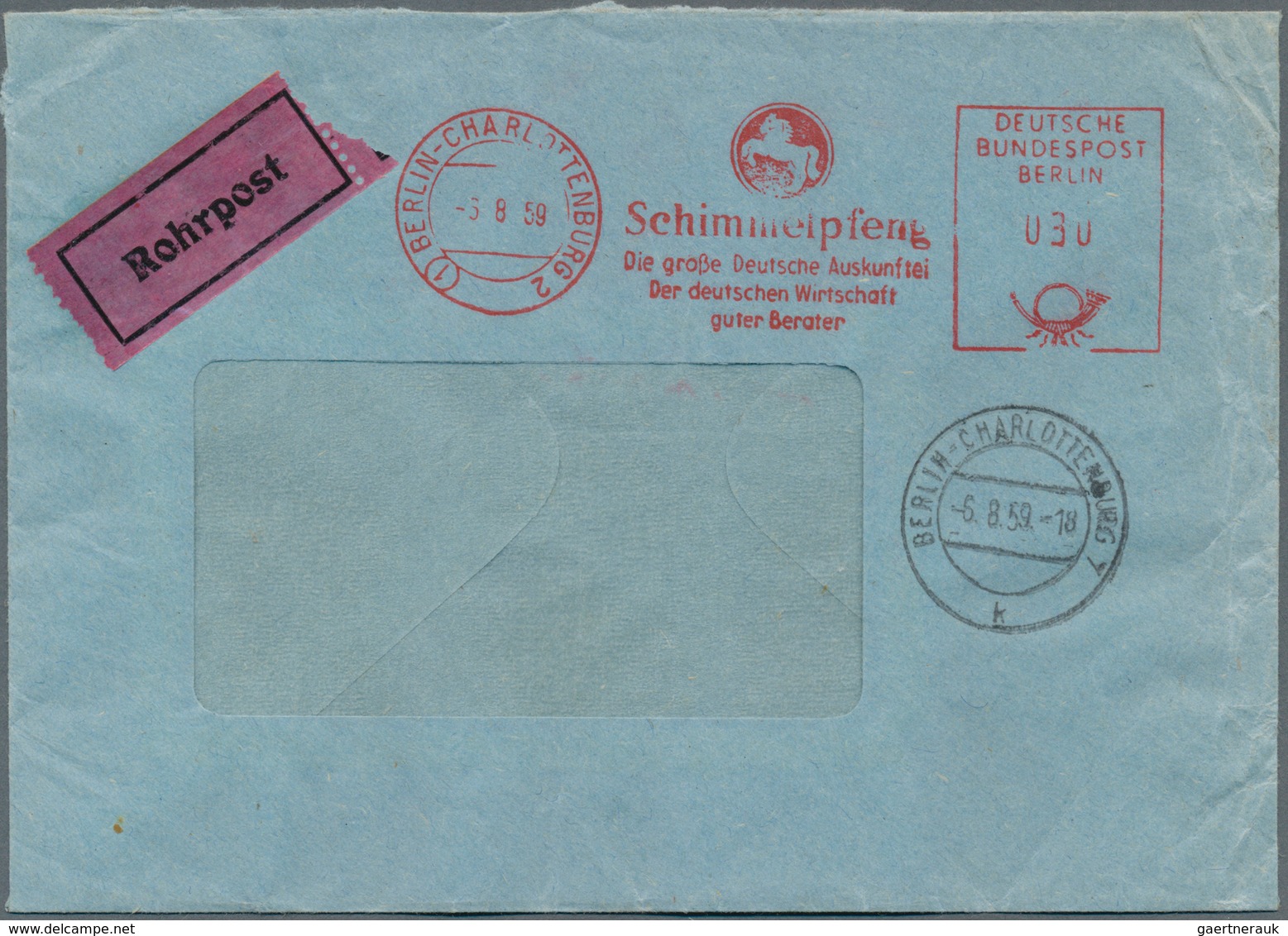 20641 Berlin - Postschnelldienst: 1959, Umschlag Postsache gebührenfrei als Rohrpost-Eilboten Schöneberg 1