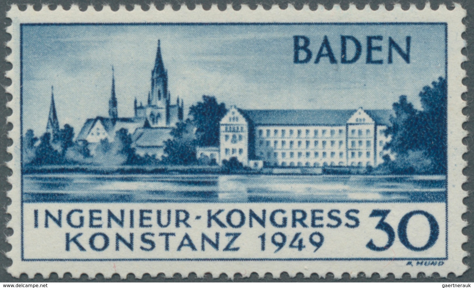 20665 Französische Zone - Baden: 1949, 30 Pf. Ingenieurs-Kongress Zweite Auflage: Dünne Zickzackförmige Um - Other & Unclassified