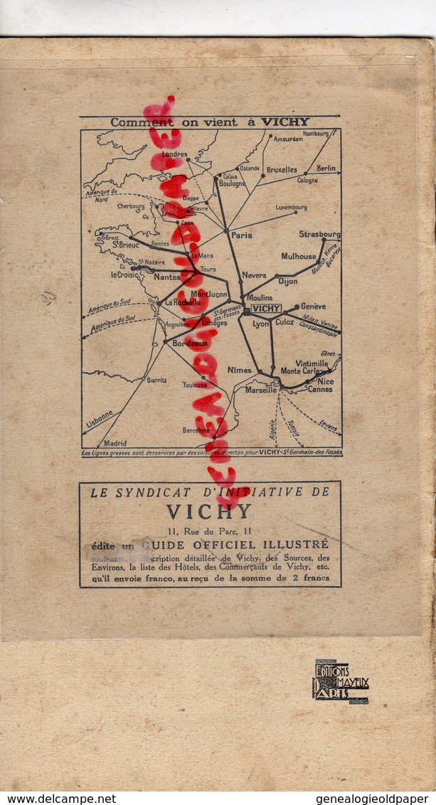 03- VICHY- RARE DEPLIANT TOURISTIQUE SYNDICAT INITIATIVE-EDITIONS MAYEUX  PARIS-SOURCE CELESTINS-SEVIGNE-LISTE MEDECIN