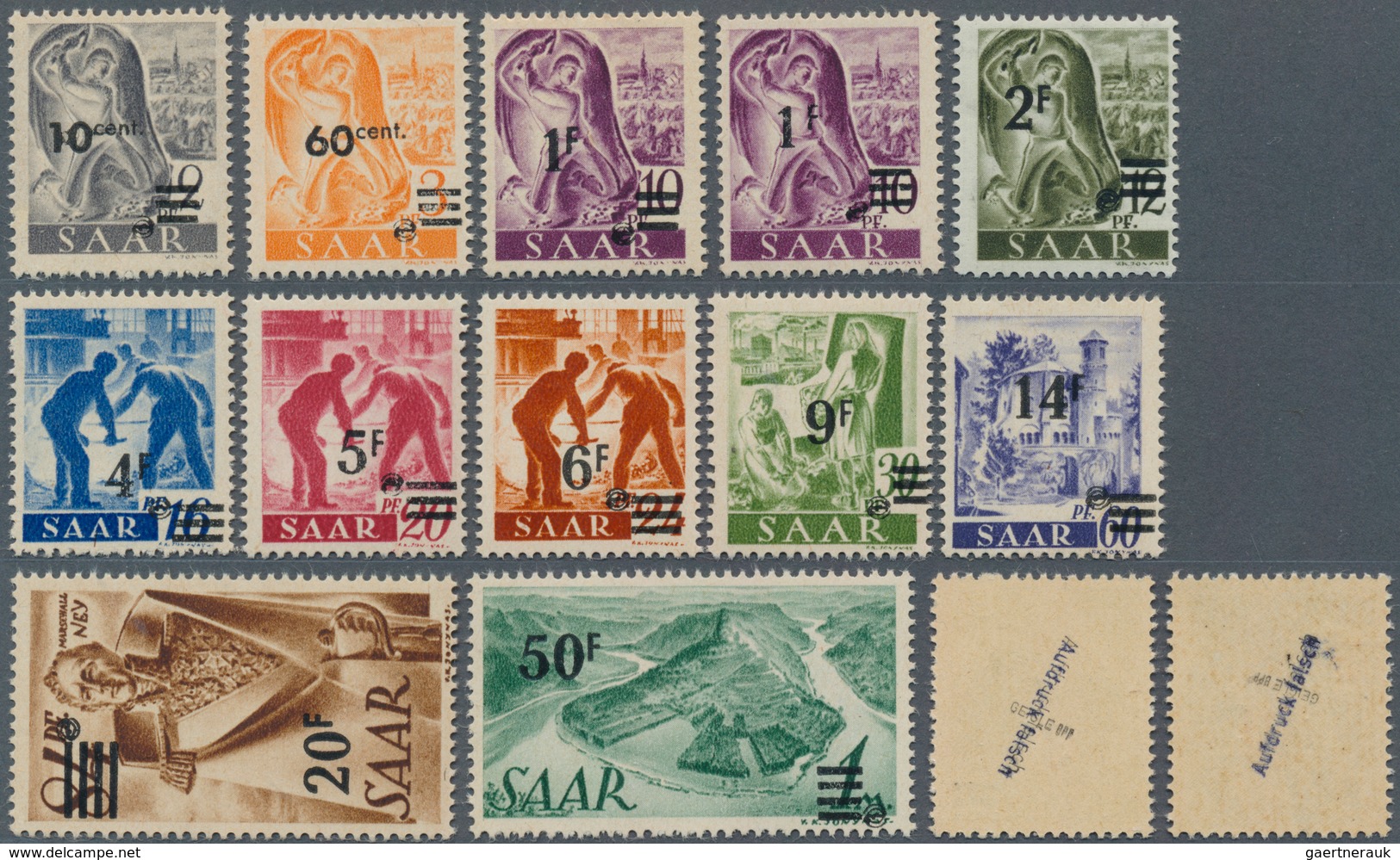 20684 Saarland (1947/56): 1947, URDRUCK, Freimarken Serie Unkomplett Mit Aufdruck Auf Urmarken, Insgesamt - Unused Stamps