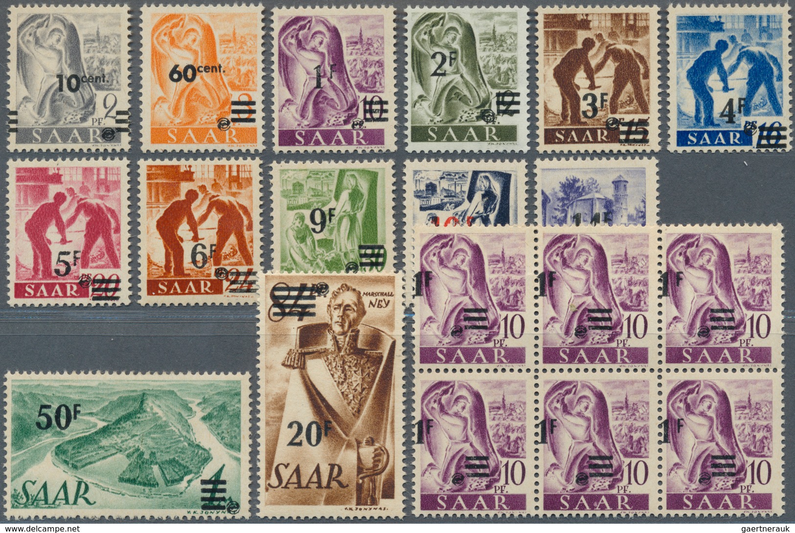 20685 Saarland (1947/56): 1947, "Urdruck", Tadelloser Satz Mit Zusätzlich 6-er Block Mi. Nr. 228 Z I II, U - Unused Stamps