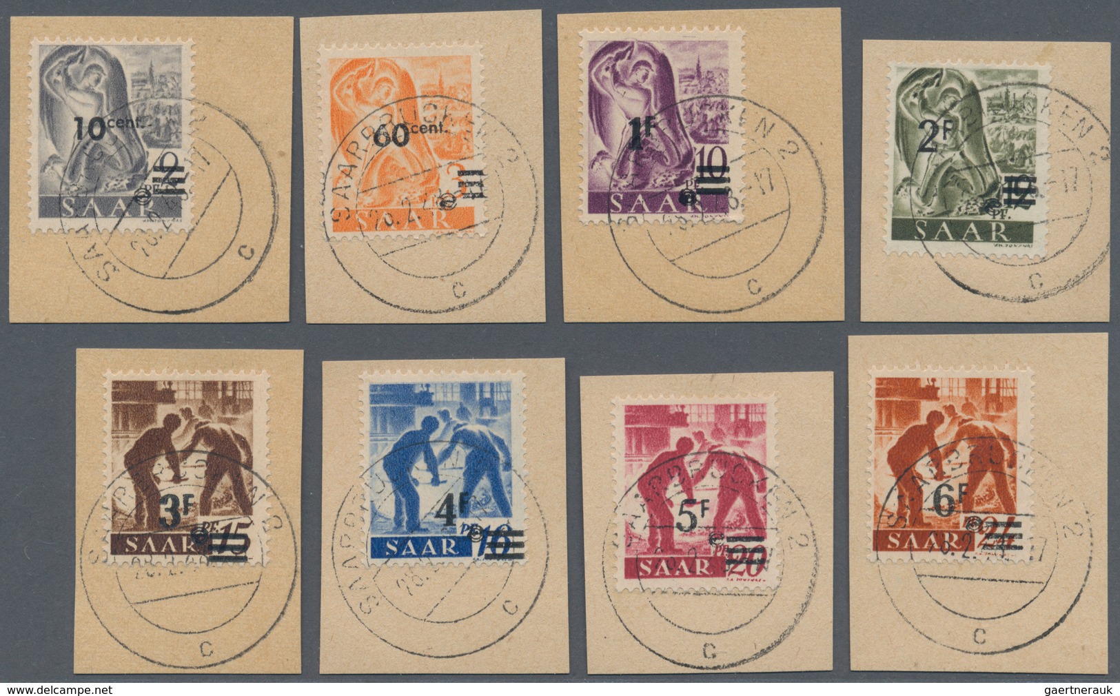20686 Saarland (1947/56): 1948. SAAR I Als Kpl. URDRUCK-Satz (13 Werte). Einheitlich Gestempelt "Saarbrück - Unused Stamps