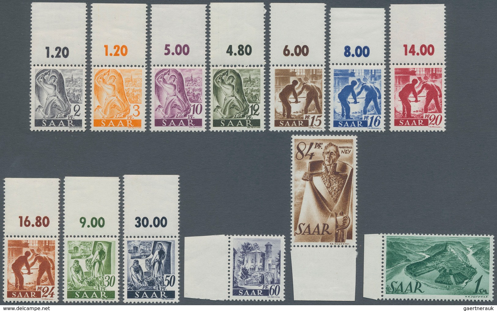 20688 Saarland (1947/56): 1946, Freimarken Neuauflage Ohne Aufdruck Meist Vom (angefalteten) Oberrand, Ein - Unused Stamps