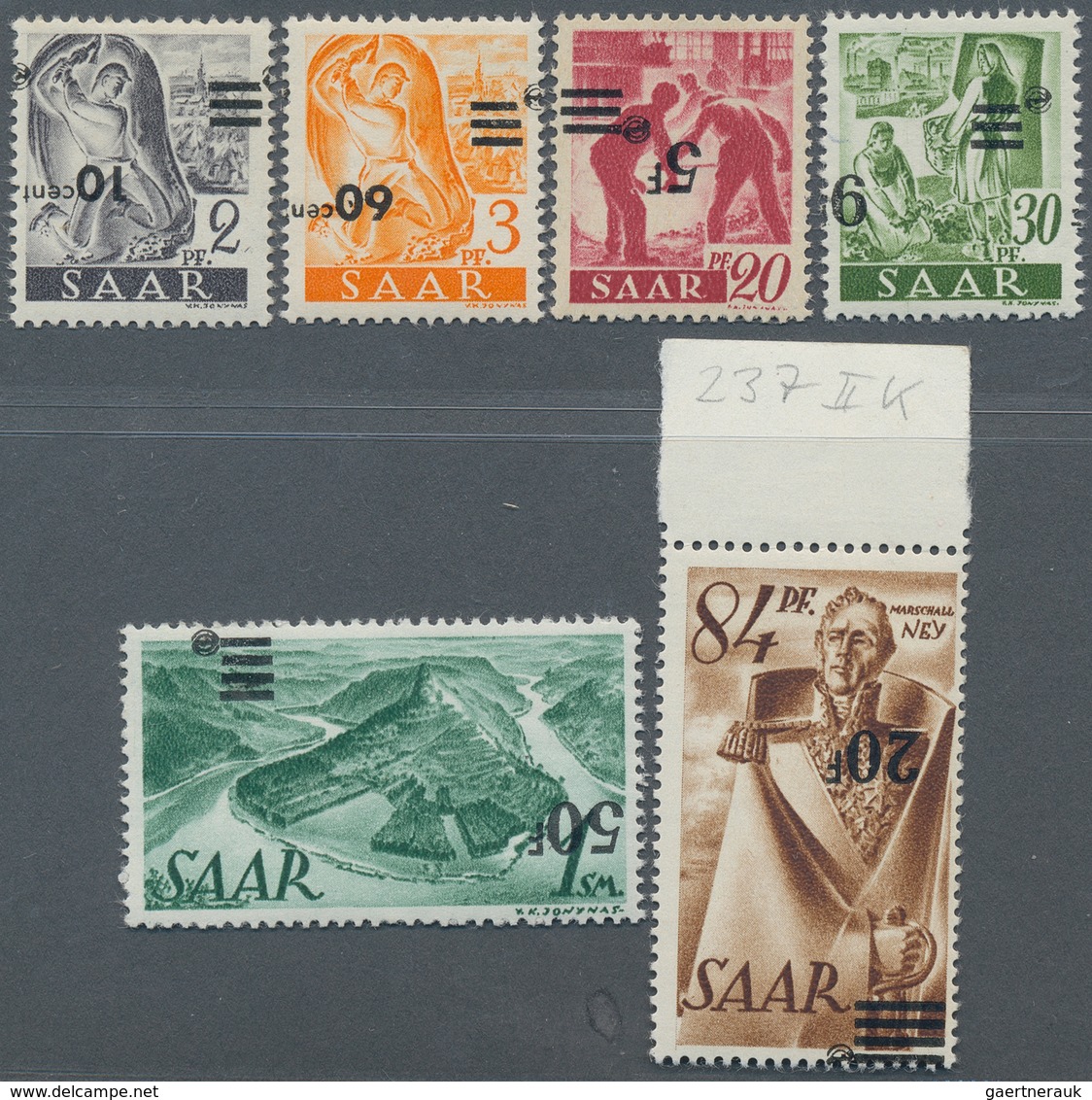 20690 Saarland (1947/56): 1947, Freimarken Mit Kopfstehendem Aufdruck Dabei Nr. 226 II K, 227 II K, 232 II - Ongebruikt