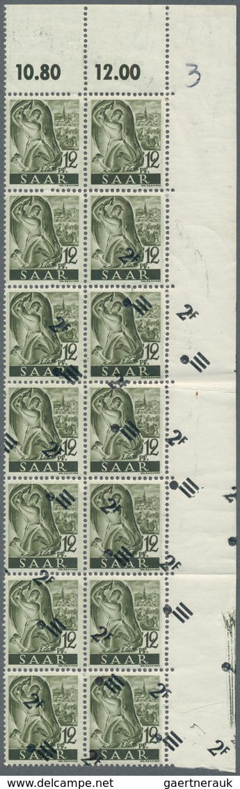 20692 Saarland (1947/56): 1947, Freimarke 12 Pfg. Schwarzgrauoliv Mit Und Ohne Aufdruck "2 F", Diagonal Ve - Unused Stamps