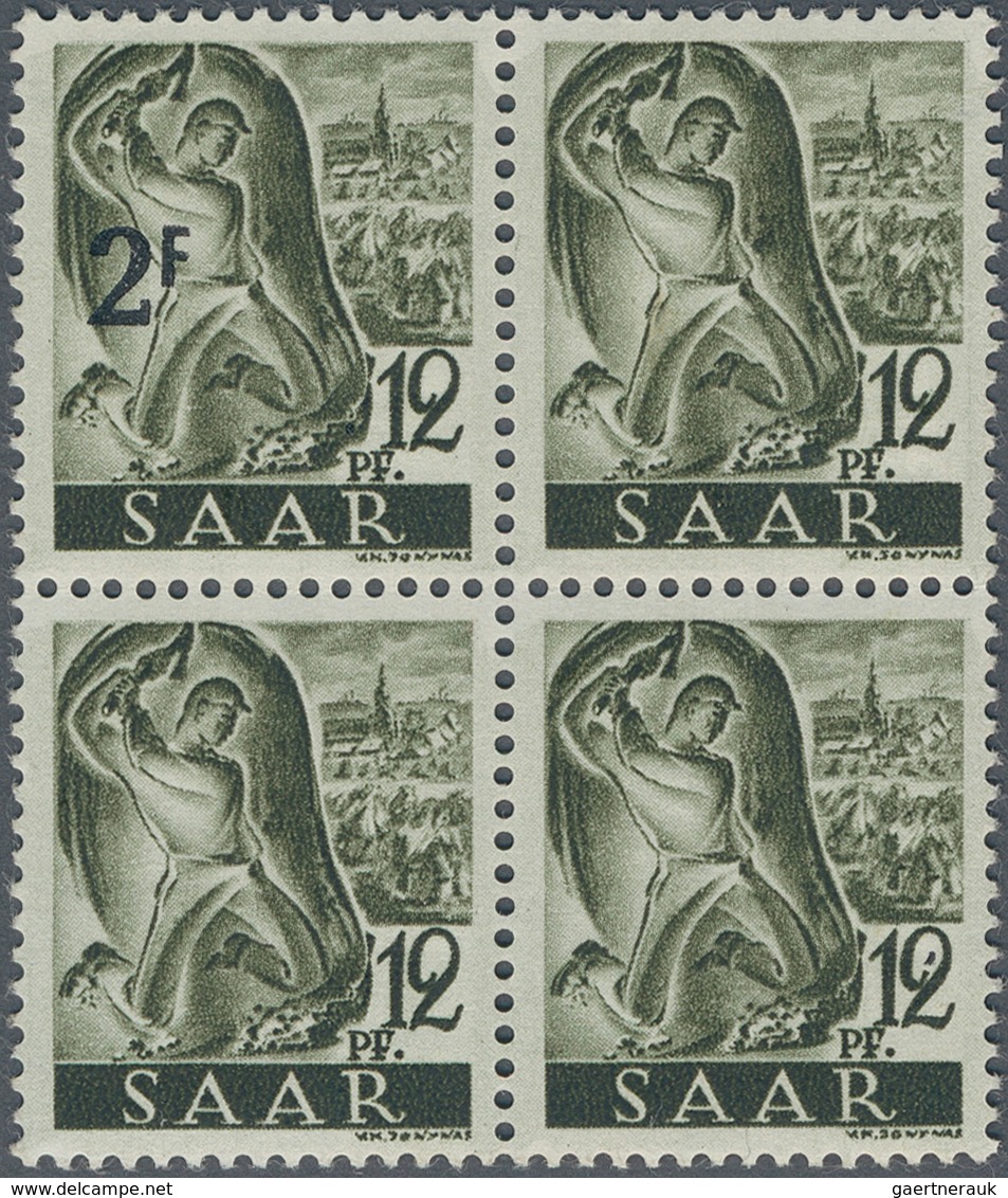 20694 Saarland (1947/56): 1947, 2 Fr. Auf 12 Pfg. Schwarzgrauoliv, Postfrischer 4-er Block Mit Nur Einmal - Unused Stamps