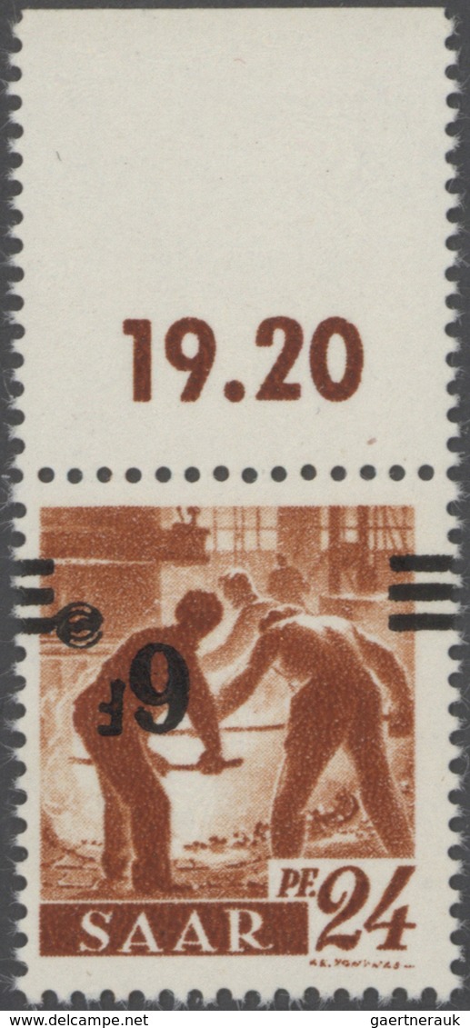 20697 Saarland (1947/56): 1947, 6 F. Auf 24 Pfg. Postfrisch Mit Kopfstehendem Aufdruck Geprüft Ney BPP. - Unused Stamps