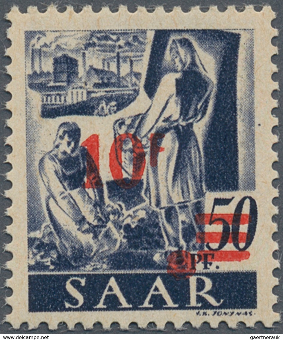 20699 Saarland (1947/56): "10 Fr. Auf 50 Pfg. Urdruck" Als Ungebrauchter Wert Mit Sehr Guter Zentrierung, - Unused Stamps