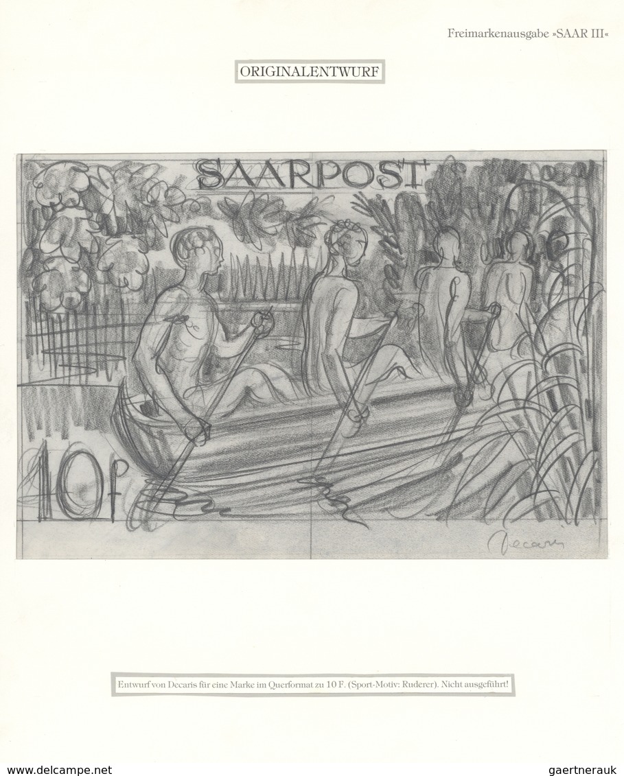 20702 Saarland (1947/56): 1948, Originalentwurf Von Decaris, Bleistiftzeichnung (22cm X 15cm) Mit Inschrif - Neufs