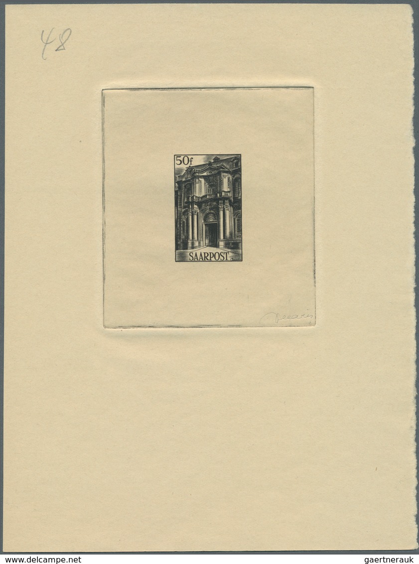 20703 Saarland (1947/56): 1948, 10 - 50 Fr. Freimarken, 4 Werte als 'Épreuves d'artiste' in schwarz mit Kü