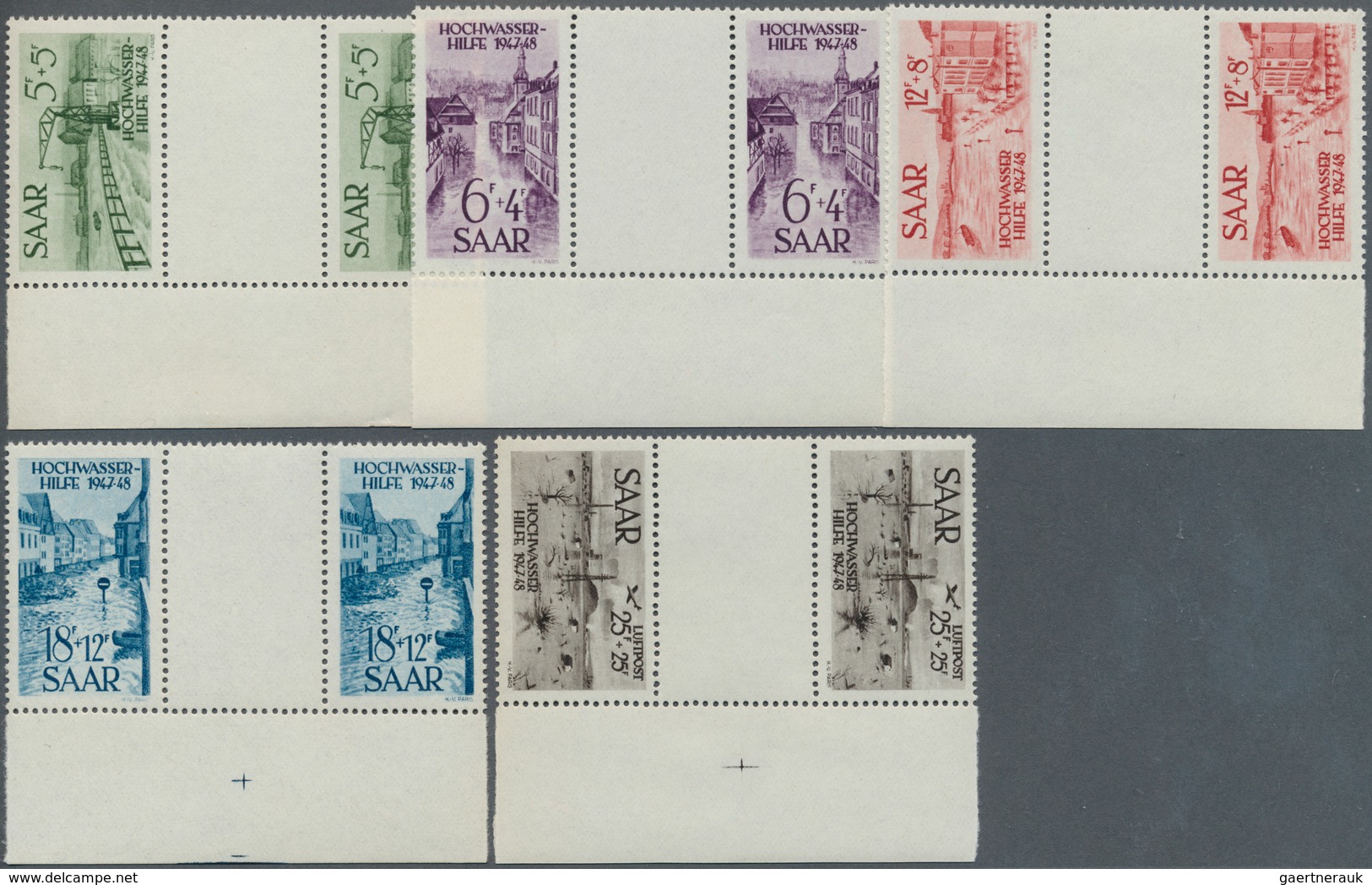 20708 Saarland (1947/56): 1948, Hochwasserhilfe 5 Fr. Bis 25 Fr. , Luxusrandsatz Mit Zwischenstegen, Ungef - Unused Stamps