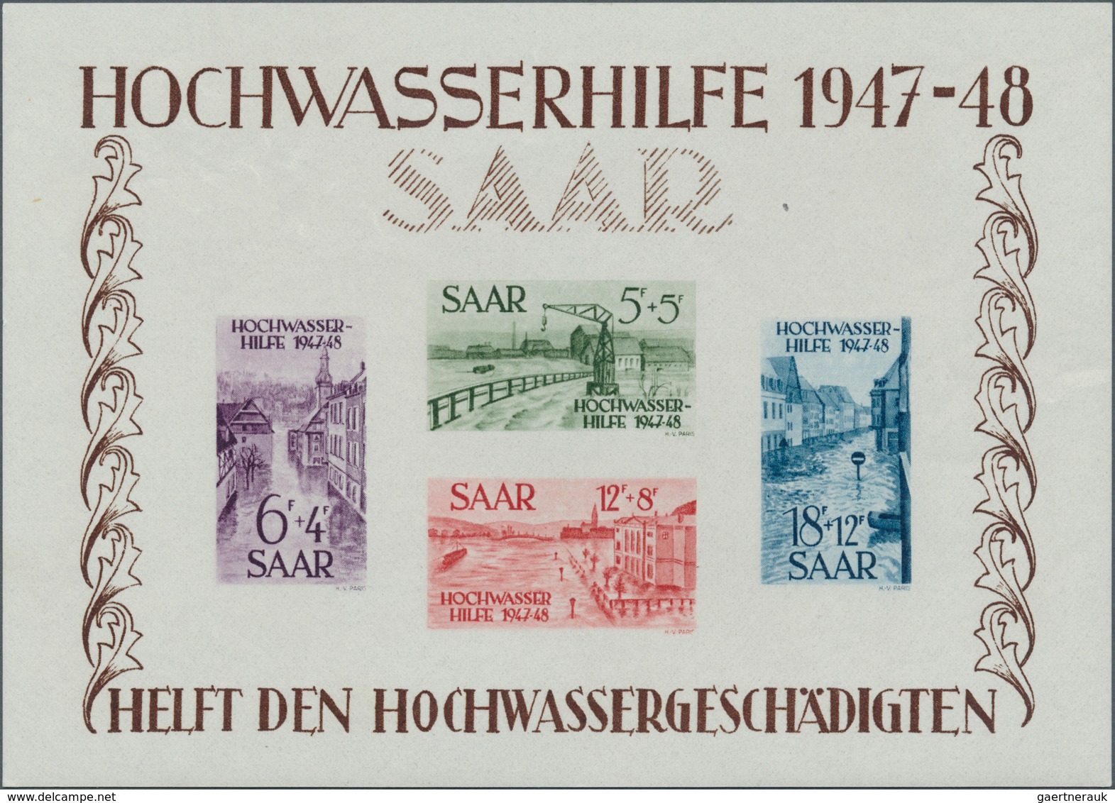 20709 Saarland (1947/56): 1948, Hochwasser-Blockpaar Und Dazu 4 Einzelwerte Postfrisch, Bl 1 Minimaler Ran - Unused Stamps