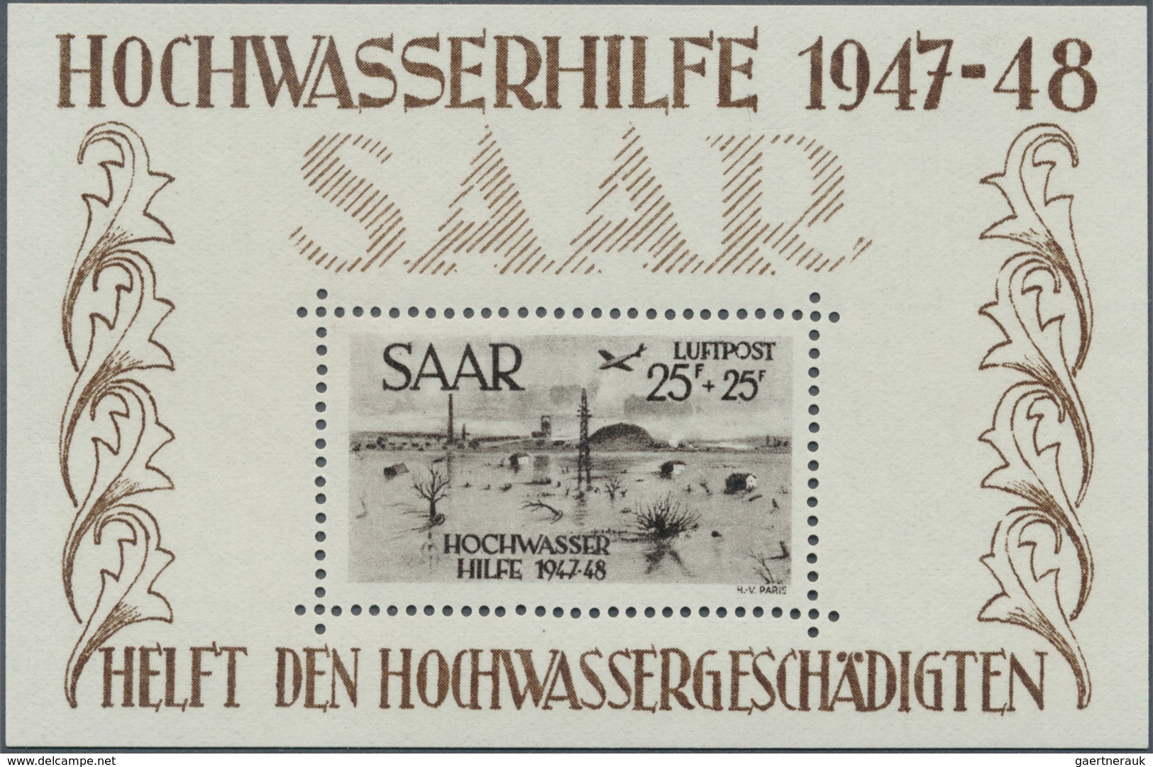 20712 Saarland (1947/56): 1948, Hochwasser-Blockpaar,unsigniert Ohne Büge, Spitze Ecken, Tadellos Postfris - Unused Stamps