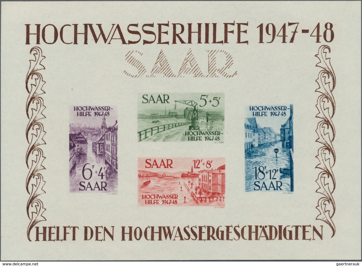 20712 Saarland (1947/56): 1948, Hochwasser-Blockpaar,unsigniert Ohne Büge, Spitze Ecken, Tadellos Postfris - Unused Stamps
