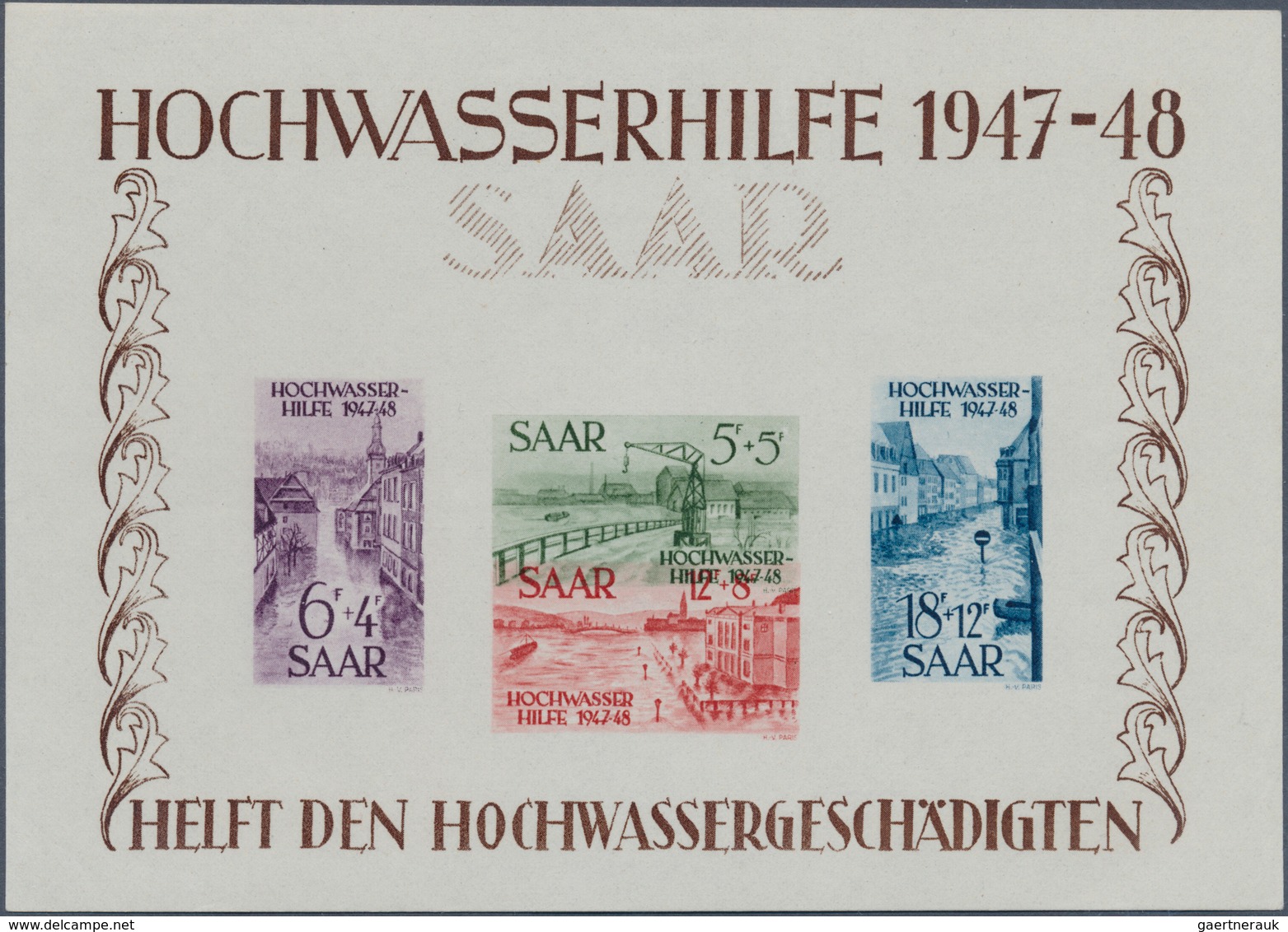 20714 Saarland (1947/56): 1948, Block "Hochwasserhilfe", Luxusblock Ohne Büge. Mi.Nr.:: 255 Nach Unten In - Unused Stamps