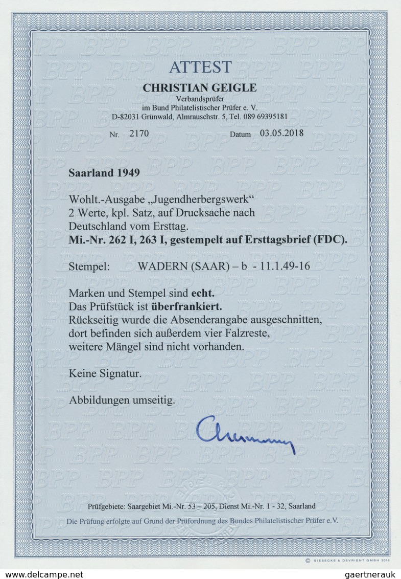 20718A Saarland (1947/56): 1949, 8 F Und 10 F "Jugendherbergswerk" Als FDC Von "WADERN (SAAR) 11.1.49" Adre - Unused Stamps