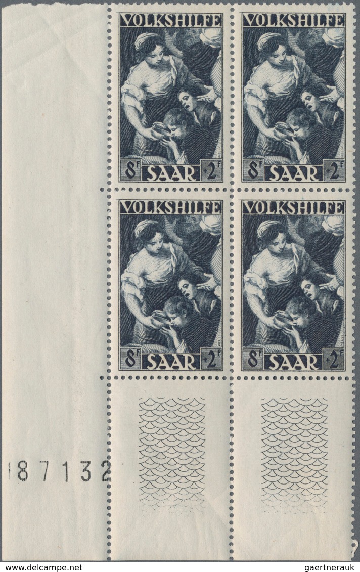 20721 Saarland (1947/56): 1949, Volkshilfe als kompletter 4-er Block Satz vom Unterrand, 268, 269 und 271m