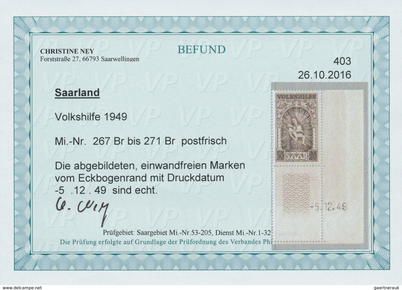 20721A Saarland (1947/56): 1949, Volkshilfe Kompletter Postfrischer Satz In Einwandfreier Erhaltung, Alle V - Unused Stamps