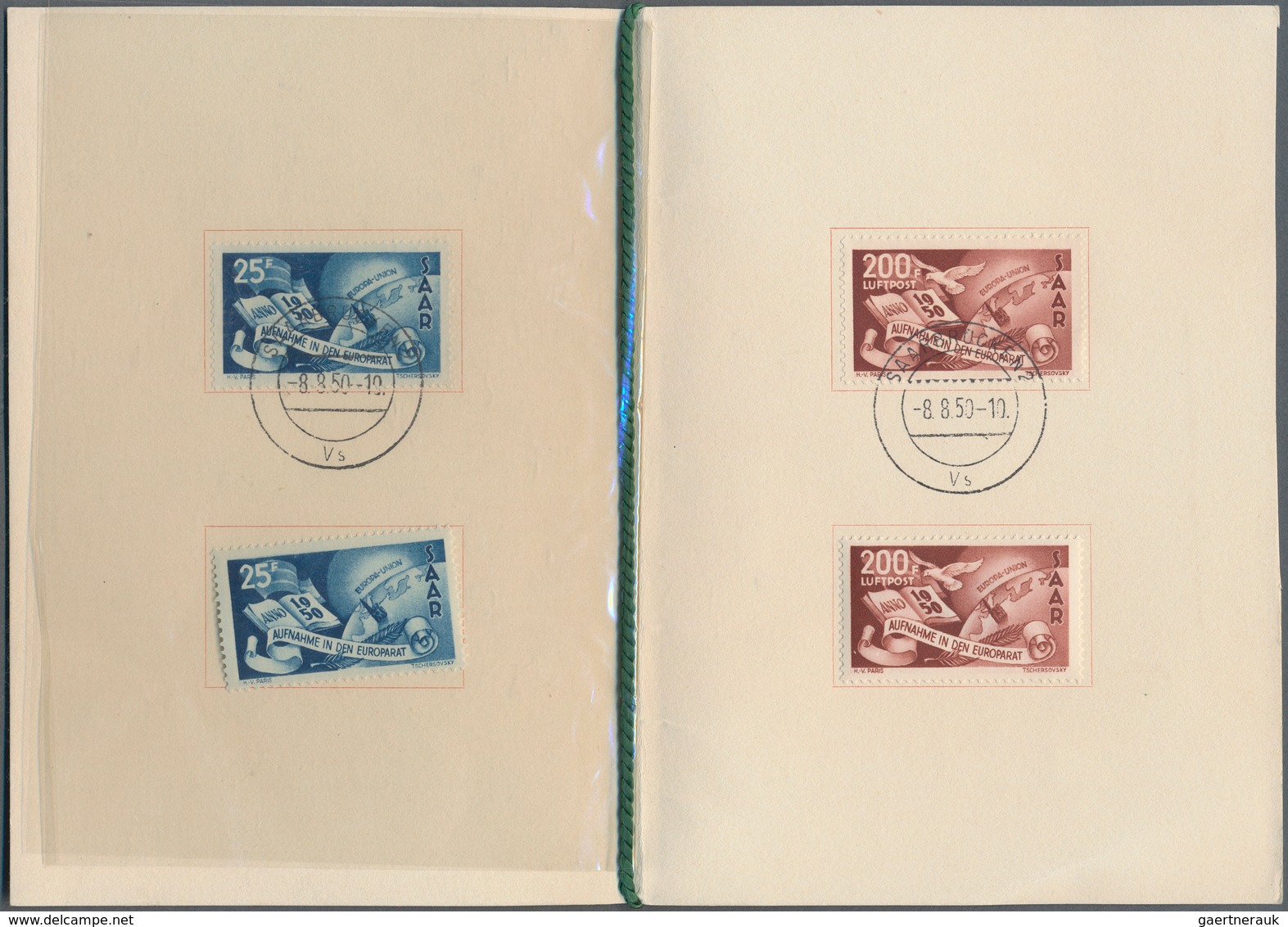 20724 Saarland (1947/56): 25 Und 200 Fr. Europarat Ungebraucht Und Mit Ersttagsstempel "SAARBRÜCKEN 8.8.50 - Unused Stamps