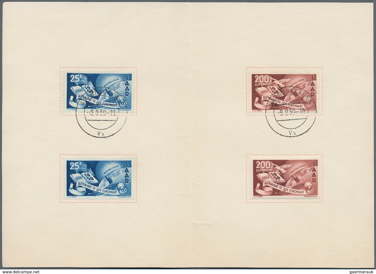 20725 Saarland (1947/56): 1950, MINISTER-GESCHENKHEFT, Europarat Mit Beiden Werte Je 1 Mal Ungebraucht Und - Unused Stamps
