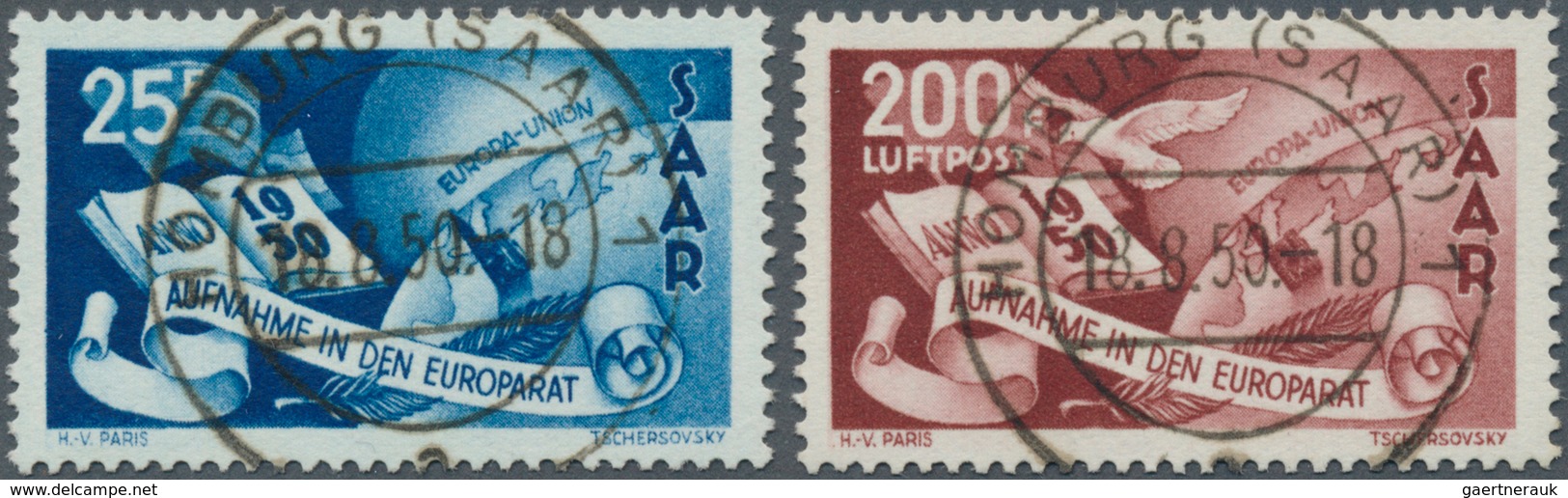 20728 Saarland (1947/56): 1950, Europarat Glaskalr Zentrisch Gestempelter Luxussatz - Unused Stamps