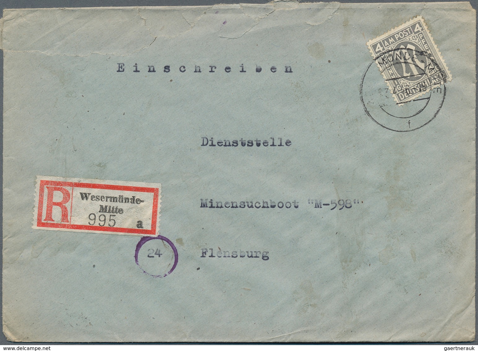 20737 Bizone: 1945, 4 Pfg. Englischer Druck, 20er-Block Rückseitig Und Einzelwert Vorderseitig Als Portoge - Other & Unclassified