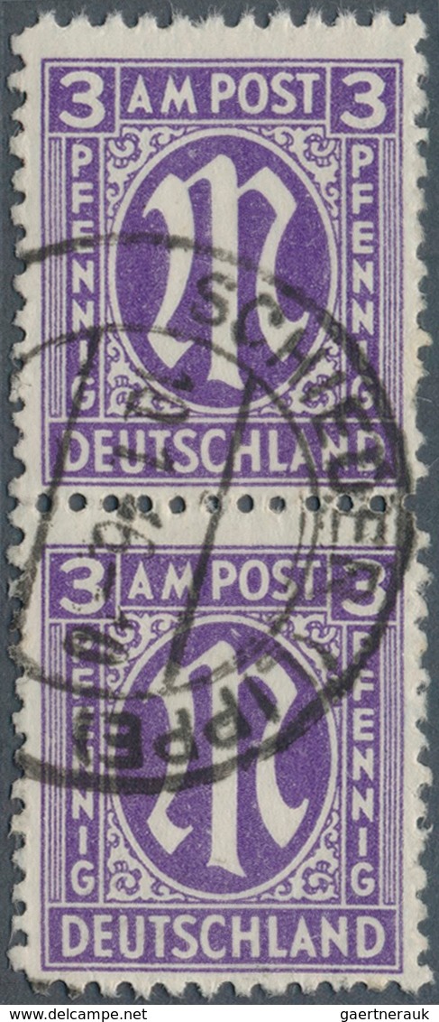 20740 Bizone: 1945/1946, 3 Pfg. AM-Post Blauviolett Mit Zähnung L 11 1/2 Im Senkrechten Paar Mit Stempel S - Andere & Zonder Classificatie