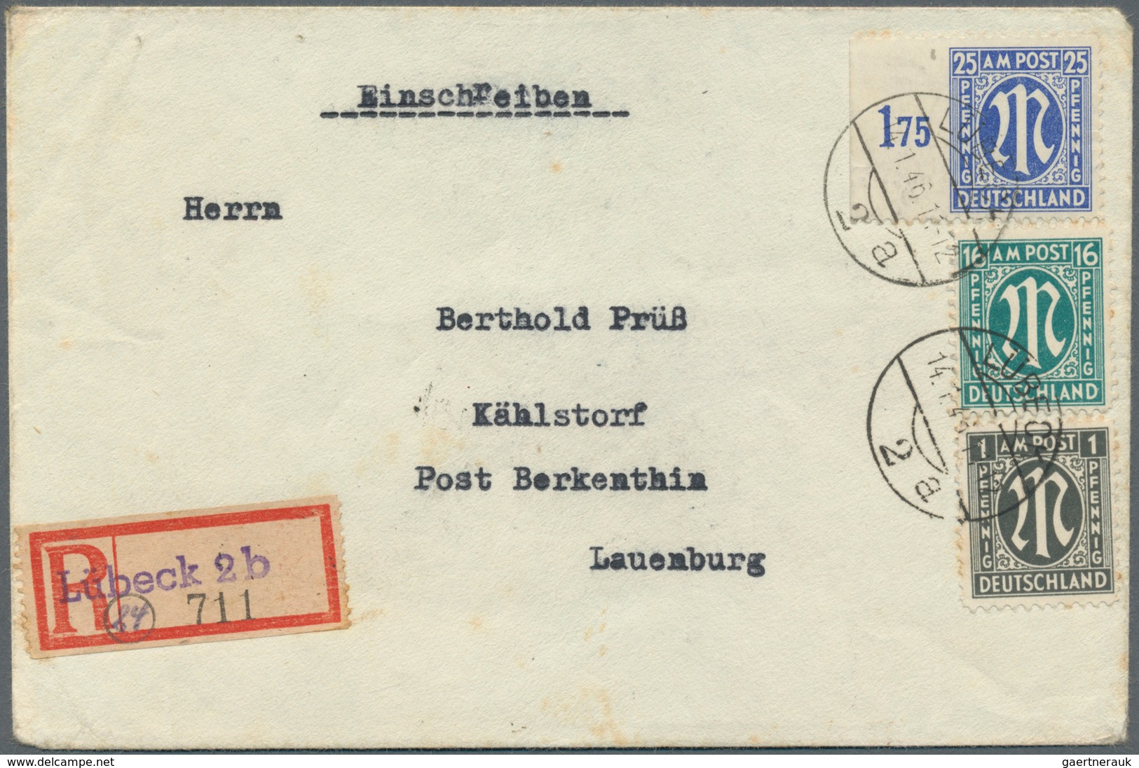 20745 Bizone: 1945, 25 Pfg. AM-Post Deutscher Druck, Linkes Randstück Mit Ausgefallener Senkrechter Zähnun - Other & Unclassified