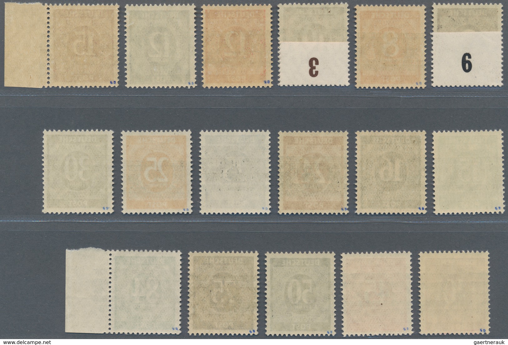 20765 Bizone: 1948, Ziffer Mit Posthörnchenaufdruck, Kompl. Postfrischer Satz Mit DOPPELTEM Bandaufdruck, - Other & Unclassified