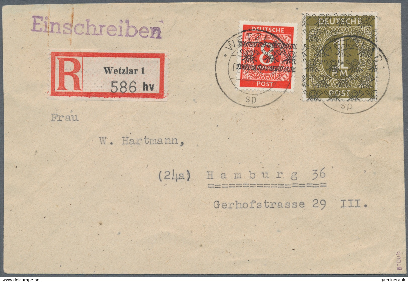 20767 Bizone: 1948: Wetzlar 2.9. Echt Gelaufener Recobrief Mit Ziffer-Serie Mit Posthorn-Aufdruck 8 Pfg Ba - Other & Unclassified