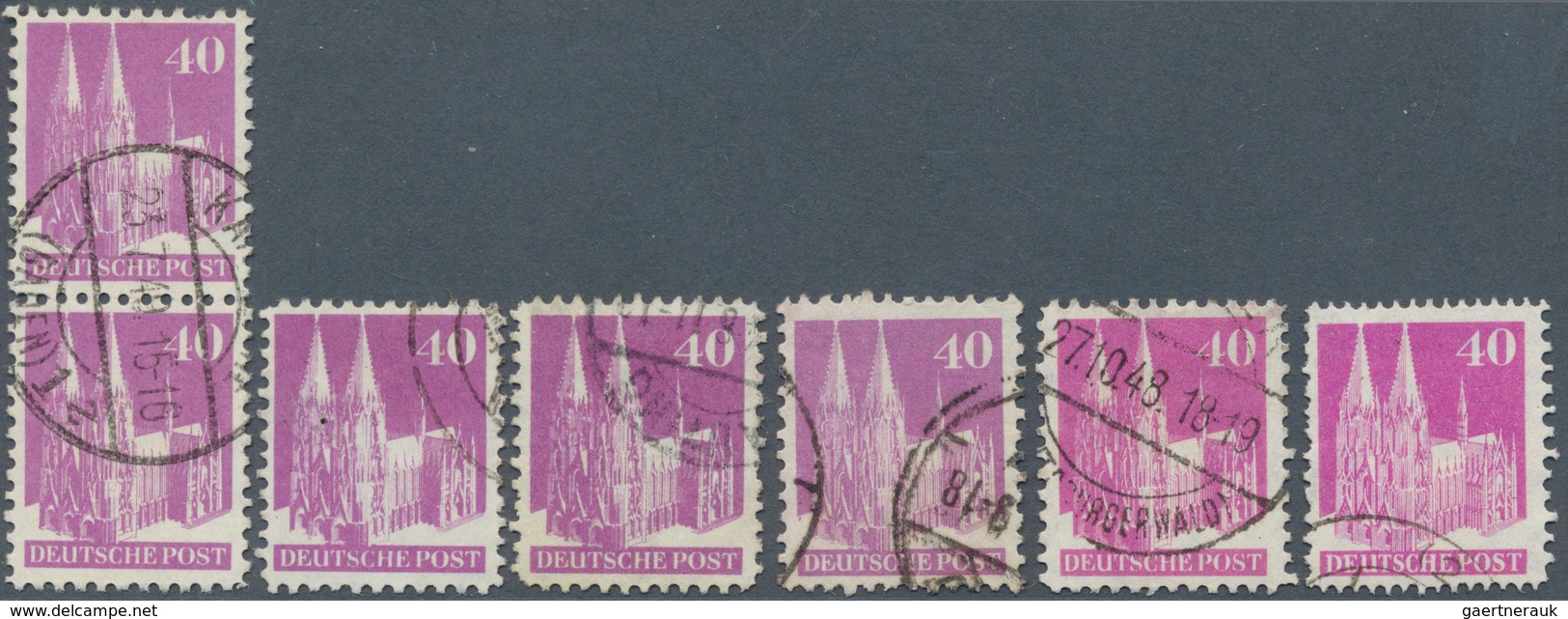 20784 Bizone: 1948. Lot Von 6 Marken Bauten 40 Pf Kölner Dom, Diverse Typen, Alle Gestempelt. (Mi.-Nrn N. - Other & Unclassified