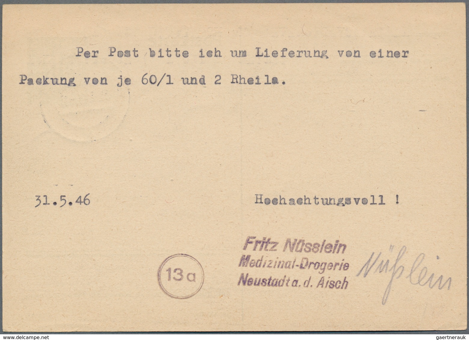 20796 Bizone - Ganzsachen: 1946, 5 Pf Schwarzolivgrün AM-Post Ganzsachenkarte In Teil-Bar-Verwendung Mit N - Autres & Non Classés