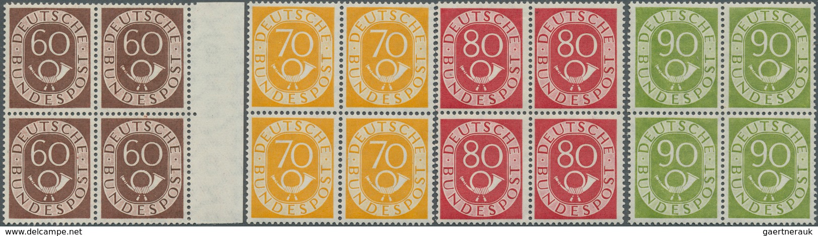 20814 Bundesrepublik Deutschland: 1951, Posthorn, 2 Pfg. Bis 90 Pfg., Kompletter VIERERBLOCK-SATZ In Norma - Other & Unclassified