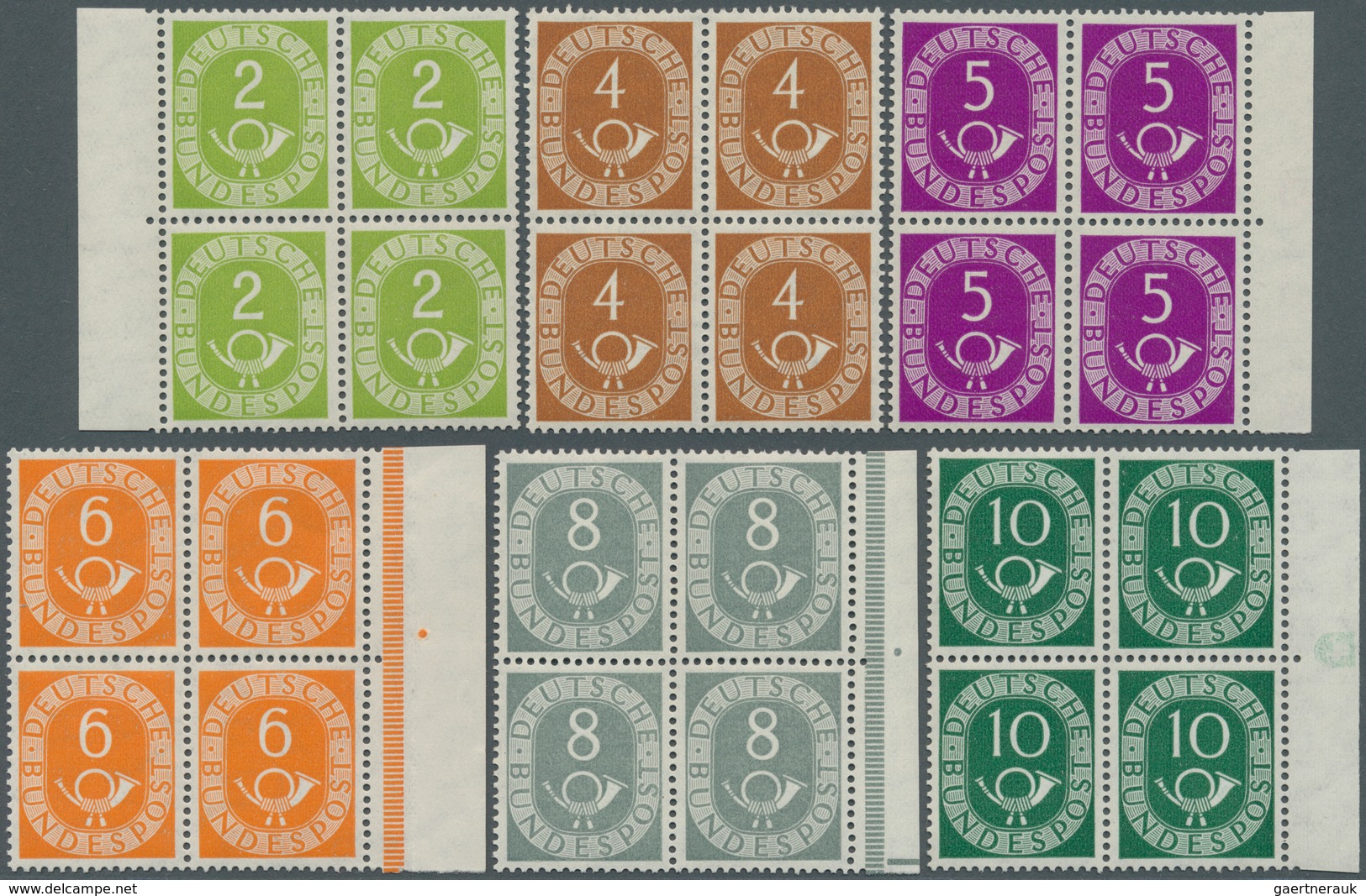 20814 Bundesrepublik Deutschland: 1951, Posthorn, 2 Pfg. Bis 90 Pfg., Kompletter VIERERBLOCK-SATZ In Norma - Other & Unclassified