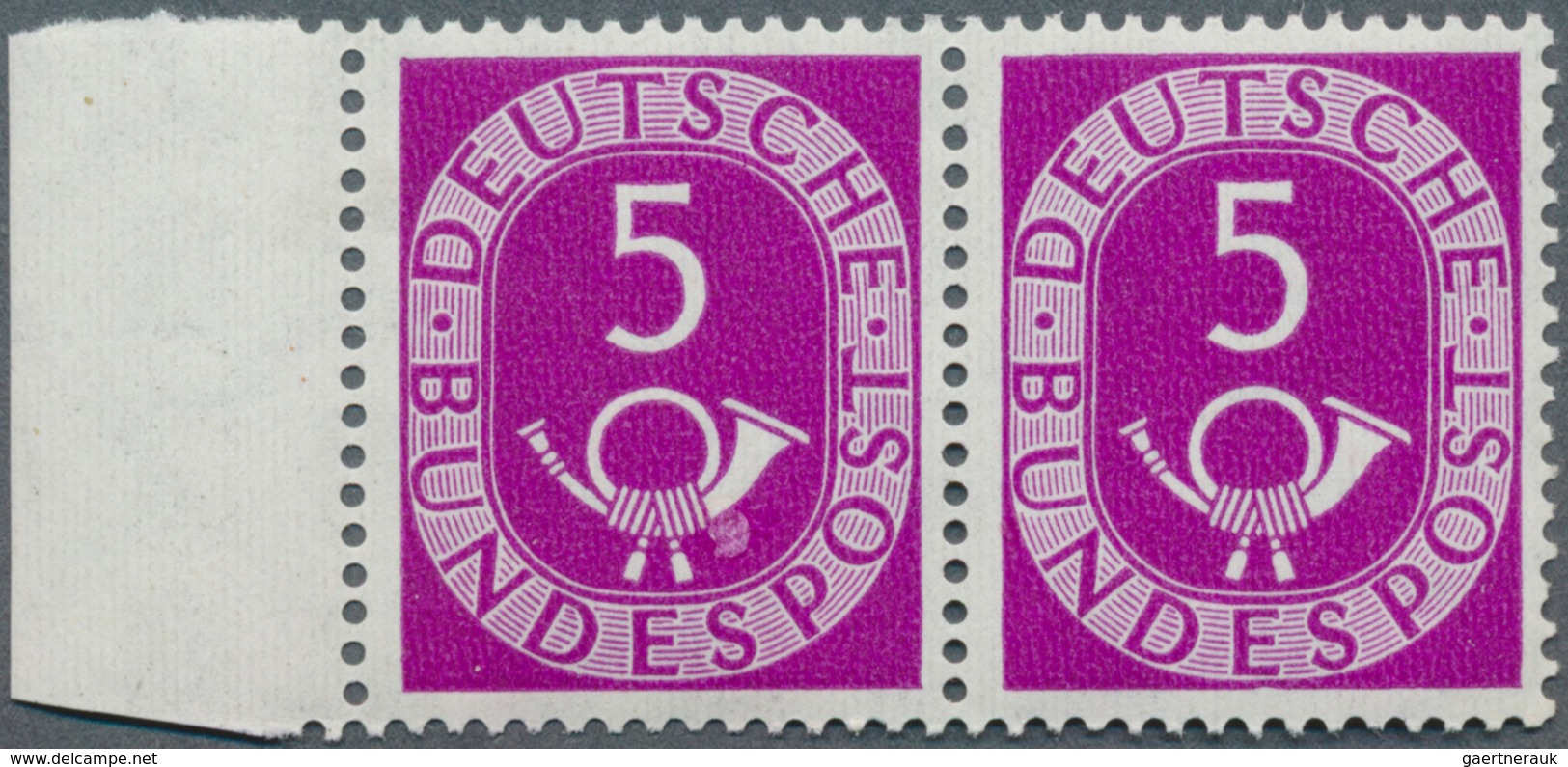 20819 Bundesrepublik Deutschland: 1951, 5 Pf Posthorn Im Paar Vom Linken Seitenrand, Dabei Rechte Marke Mi - Other & Unclassified