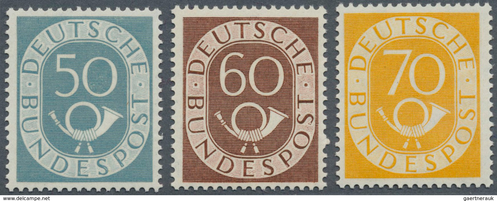 20829 Bundesrepublik Deutschland: 1951, 50 - 70 Pfg. Posthorn, Tiefgeprüft Schlegel BPP, Mi. 850,- Euro - Other & Unclassified