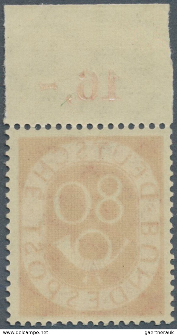 20835 Bundesrepublik Deutschland: 1951, 80 Pfg. Posthorn Vom Oberrand, Vorgefaltet, Unsigniert, Mi. 500,- - Other & Unclassified