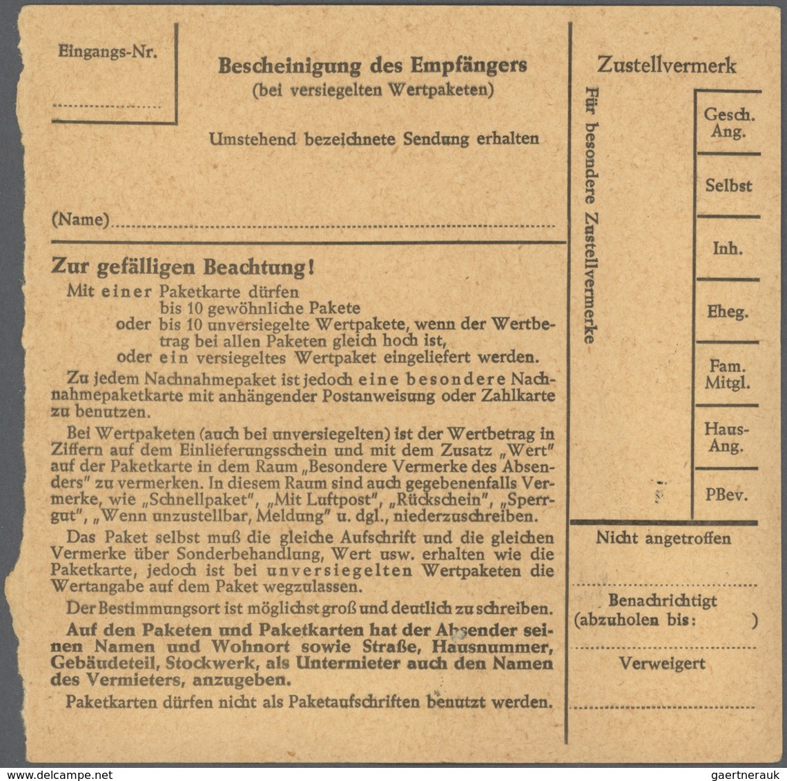 20849 Bundesrepublik Deutschland: 1961, Fünf Paketkartenstammteile Jeweils Mit Reiner Mehrfachfrankatur Da - Other & Unclassified