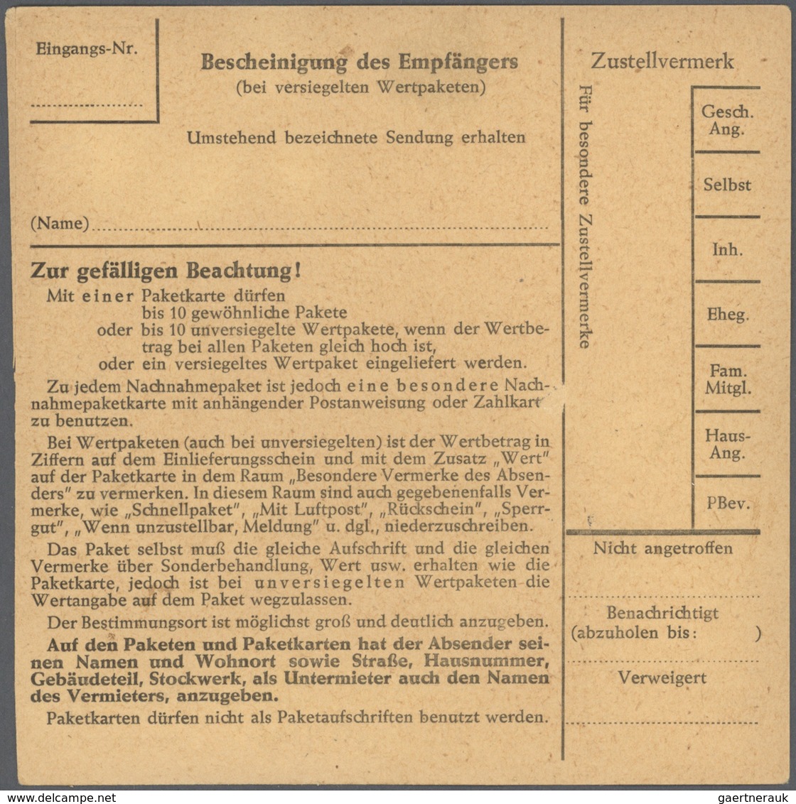 20849 Bundesrepublik Deutschland: 1961, Fünf Paketkartenstammteile Jeweils Mit Reiner Mehrfachfrankatur Da - Other & Unclassified